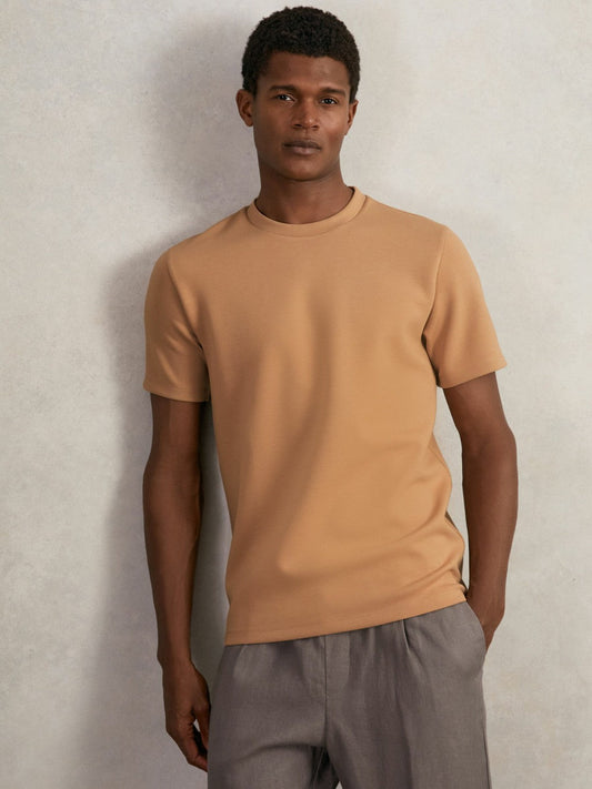 Interlock Jersey Crew Neck T-Shirt Light Camel Brown | Men