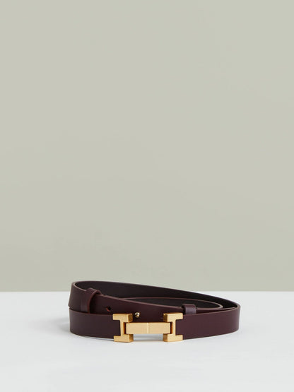 Leather Square Hinge Belt Burgundy | Women