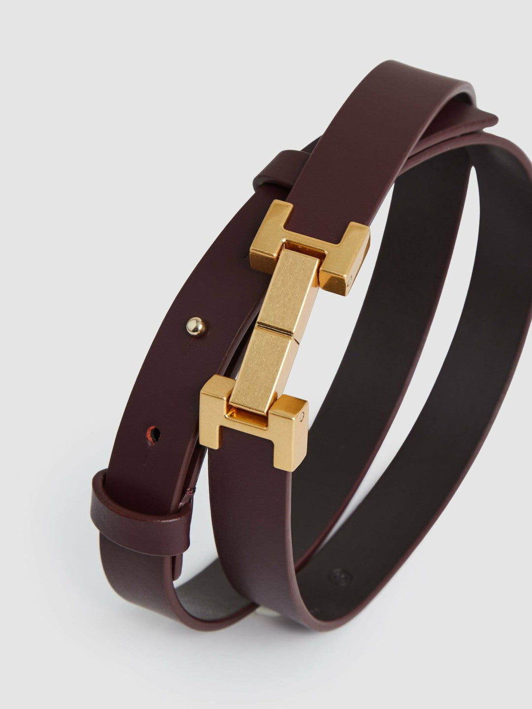 Leather Square Hinge Belt Burgundy | Women