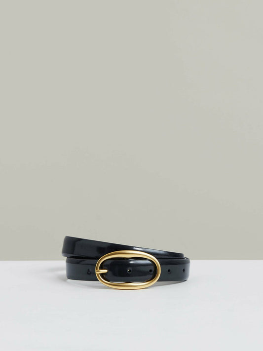 Patent Leather Oval Buckle Belt Navy | Women