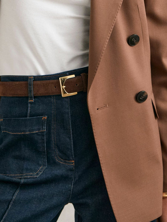 Suede Square Buckle Belt Chocolate | Women