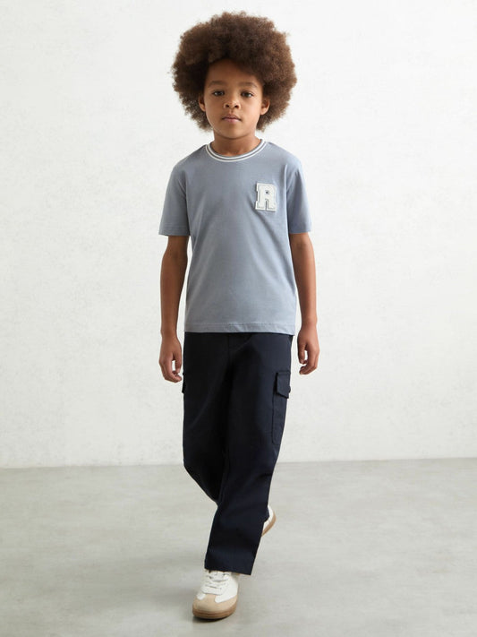 13-14 yrs Cotton Letter Patch T-Shirt Airforce Blue | Children & Baby