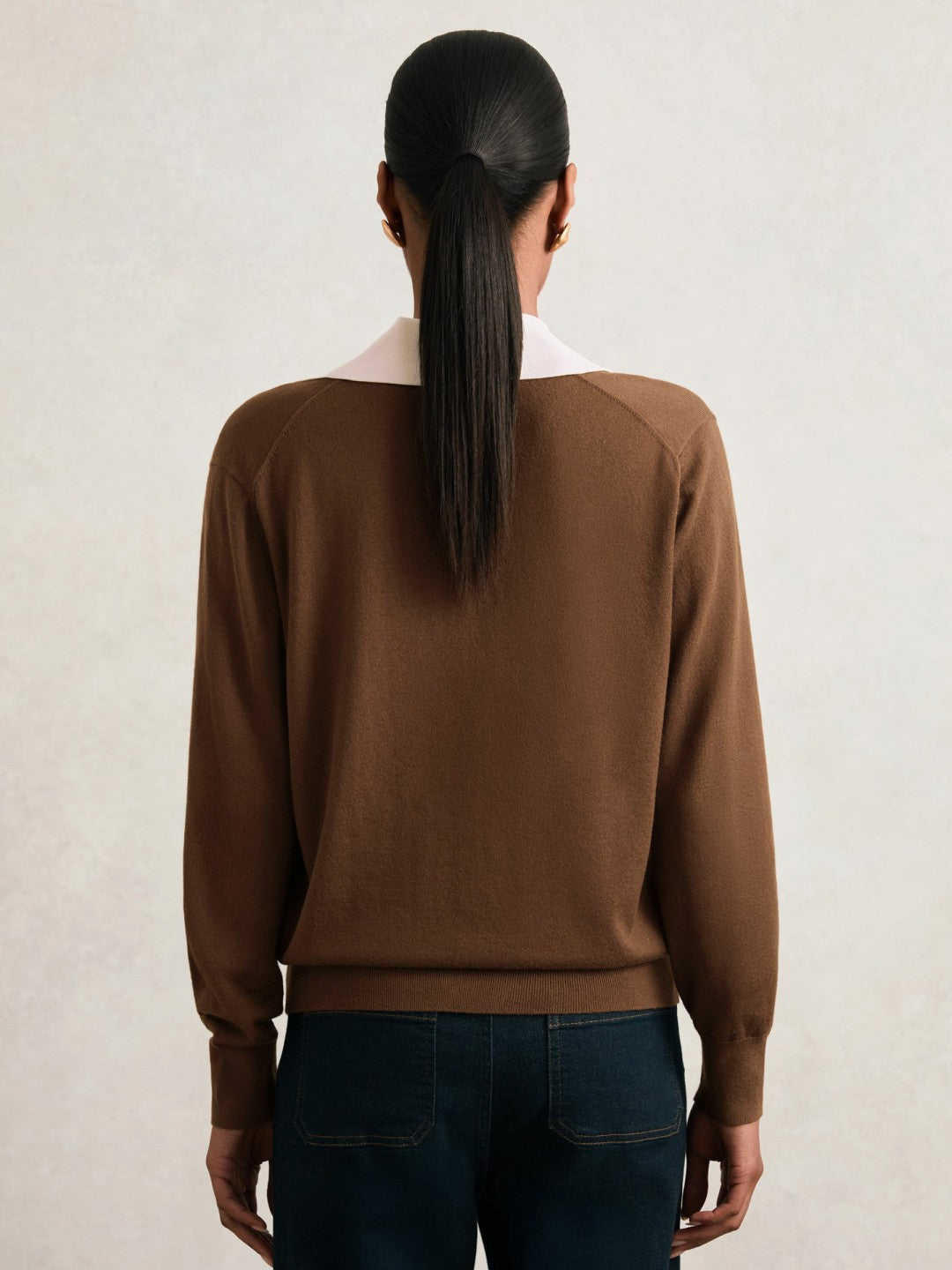 Wool Collared Cricket Jumper Chocolate Brown/Ivory | Women
