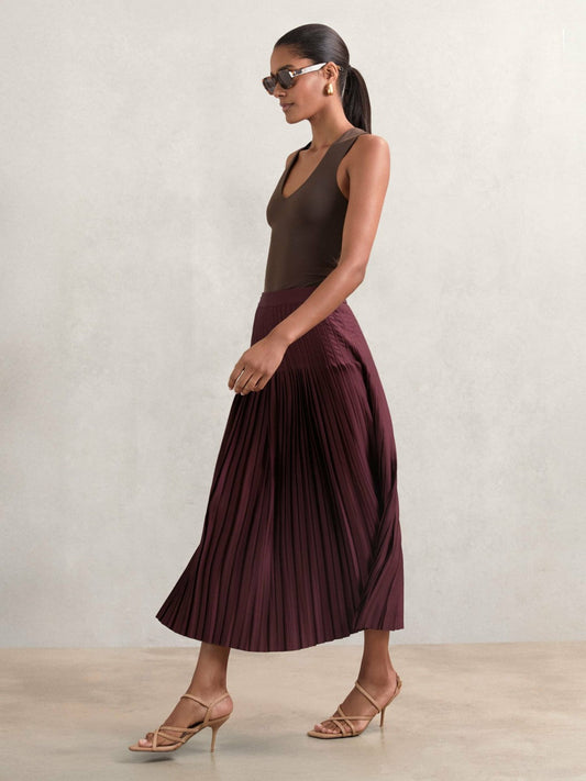 Pleated Midi Skirt Burgundy | Women