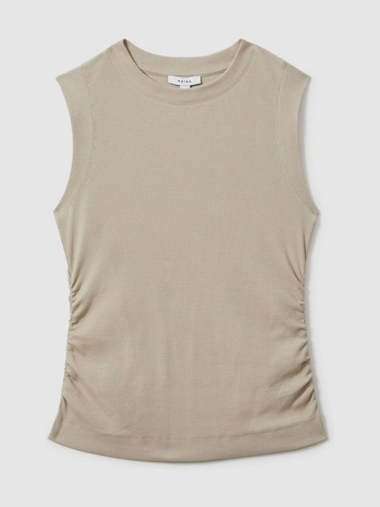 Ribbed Ruched Waist Vest Camel | Women