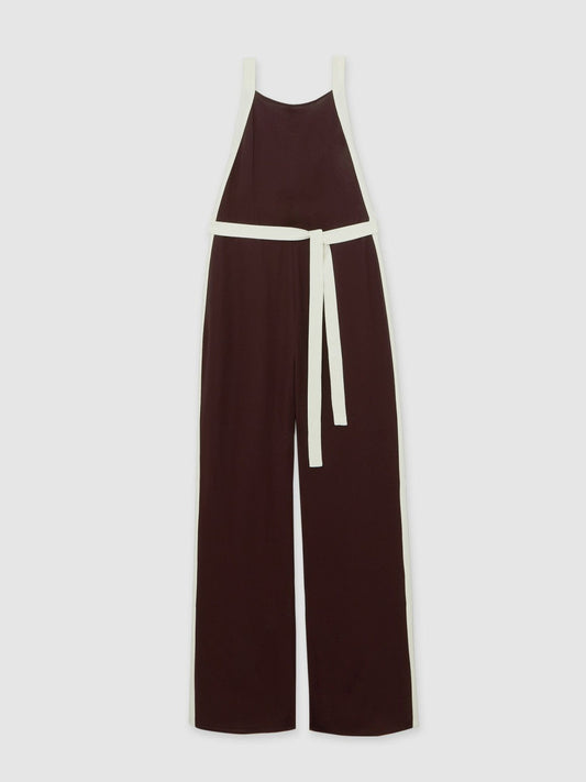 Petite Colourblock Wide Leg Belted Jumpsuit Burgundy/Cream | Women