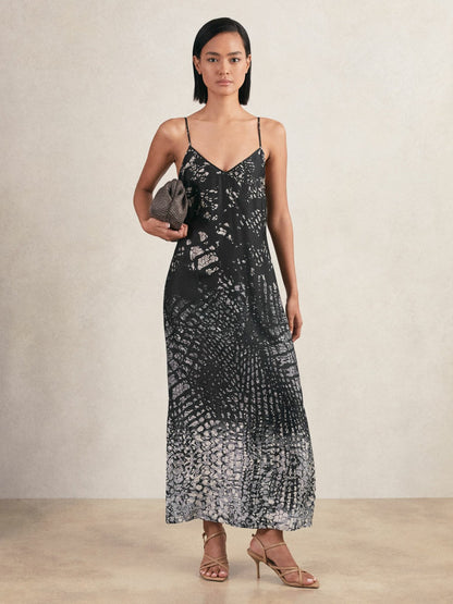 Printed Maxi Slip Dress Navy | Women