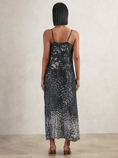Printed Maxi Slip Dress Navy | Women