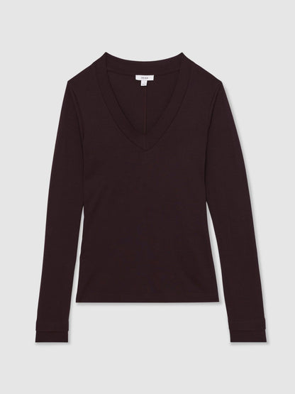 Jersey V-Neck Top Plum | Women