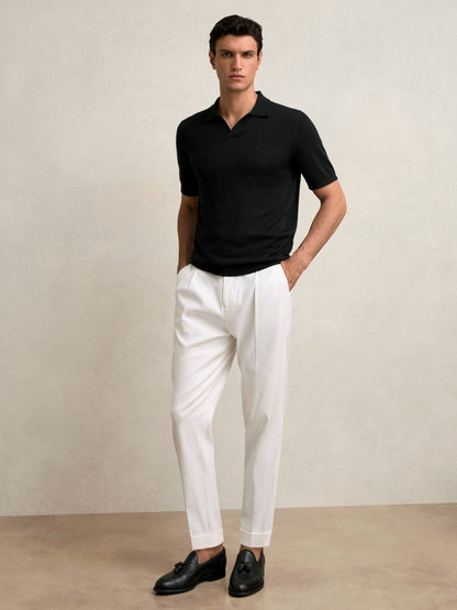 Merino Wool Open Collar Polo Shirt Black | Men