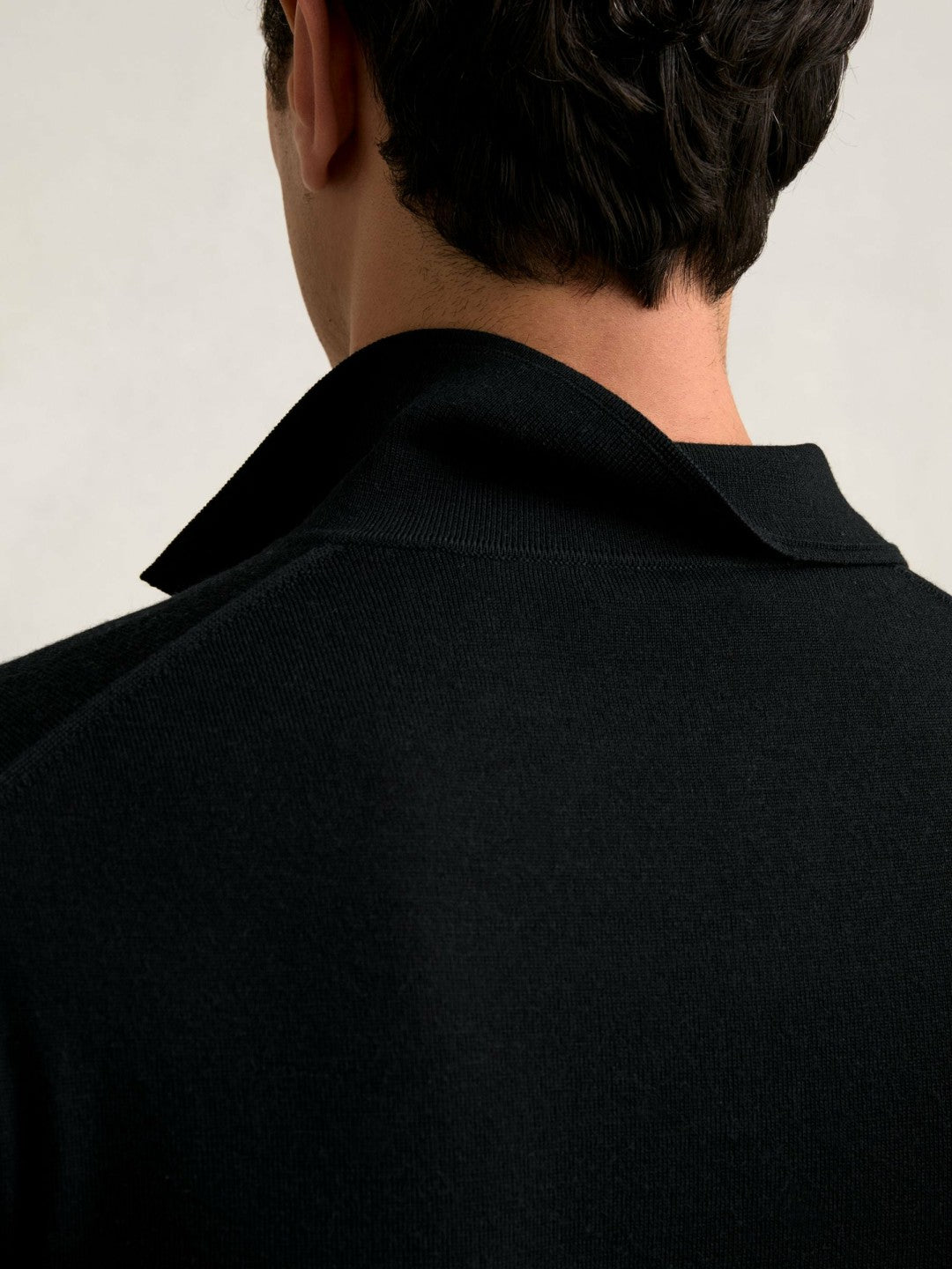 Merino Wool Open Collar Polo Shirt Black | Men