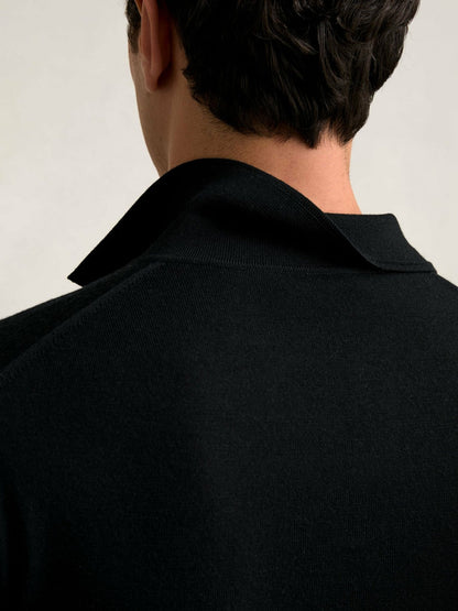 Merino Wool Open Collar Polo Shirt Black | Men