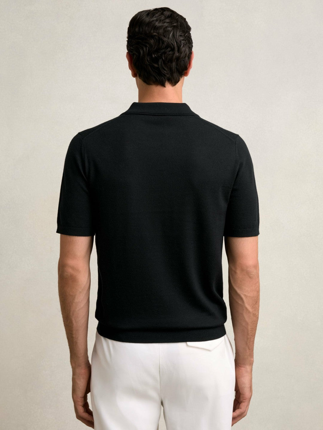 Merino Wool Open Collar Polo Shirt Black | Men