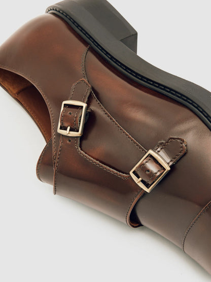 Leather Double-Strap Monk Shoes Tan | Women