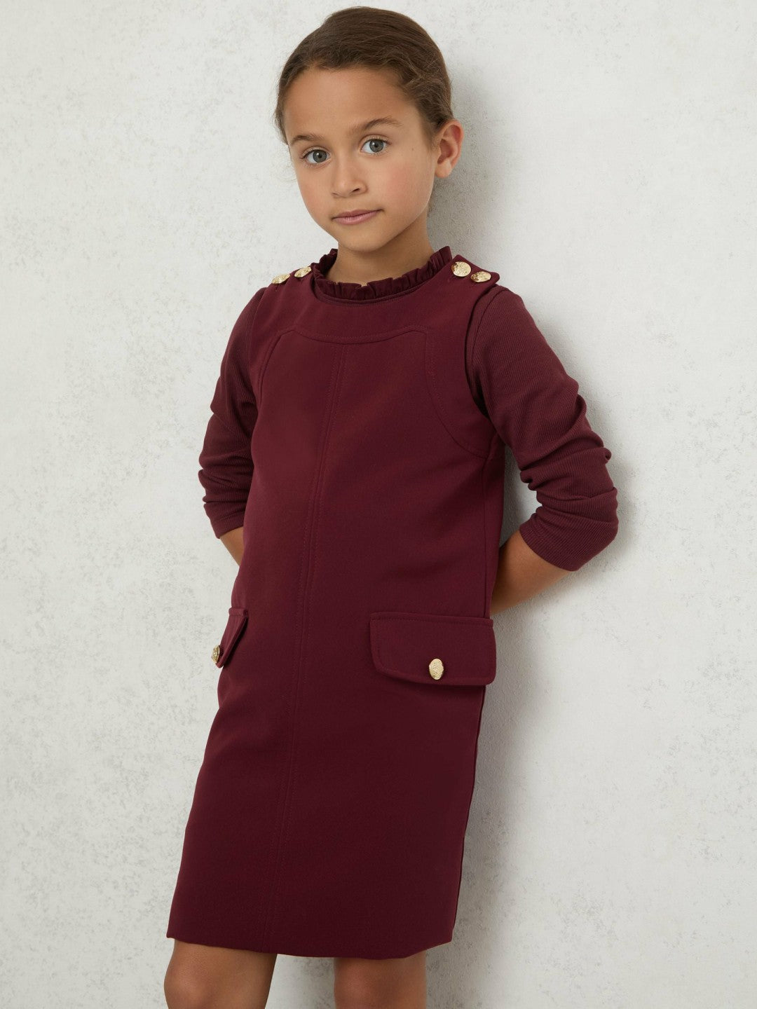 9-13 yrs Button-Detail Sleeveless Shift Dress Berry | Children & Baby