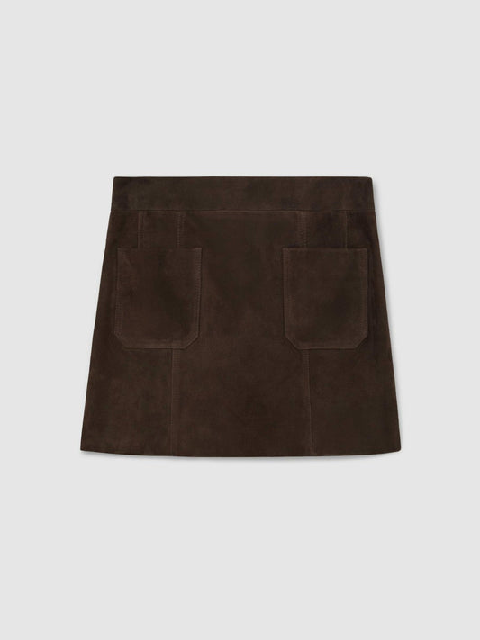 Mini Suede Patch Pocket Skirt Chocolate Brown | Women
