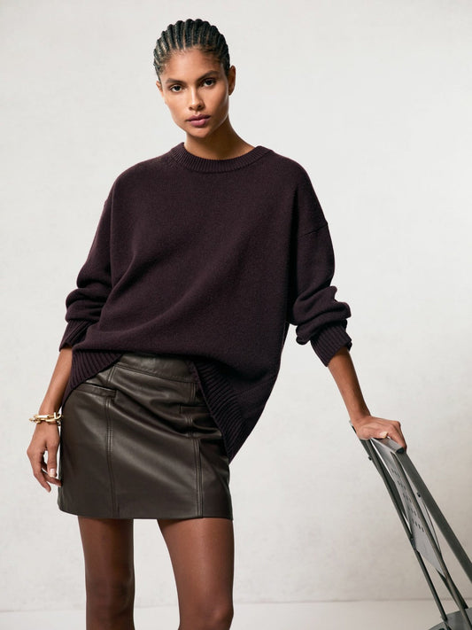 Leather Welt-Pocket Mini Skirt Burgundy | Women