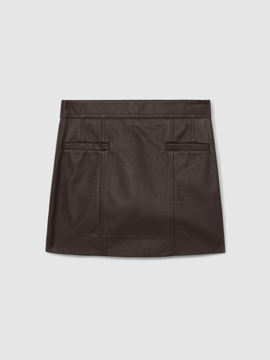 Leather Welt-Pocket Mini Skirt Burgundy | Women