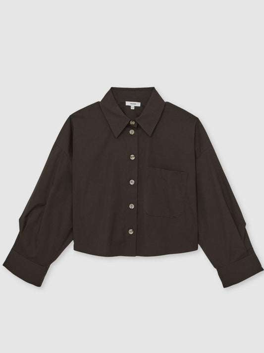 Oversize Cotton Cropped Shirt Chocolate Brown | Women
