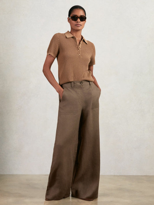 Linen Wide Leg Trousers Chocolate Brown | Women