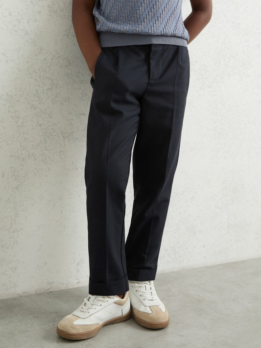 9-13 yrs Relaxed-Fit Pleated Tapered Trousers Navy | Children & Baby