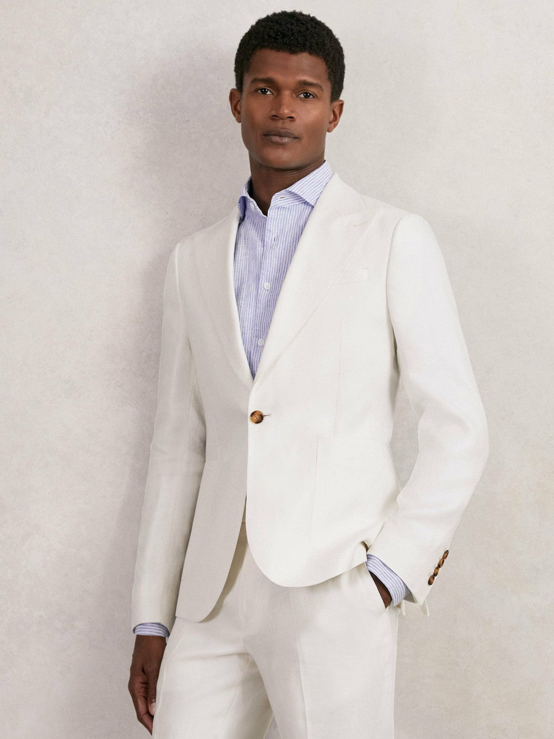 Slim Fit Lyocell Linen Single Breasted Suit Blazer White | Men