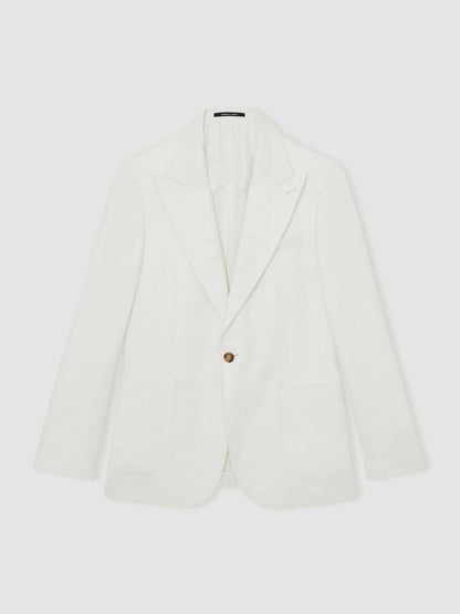 Slim Fit Lyocell Linen Single Breasted Suit Blazer White | Men