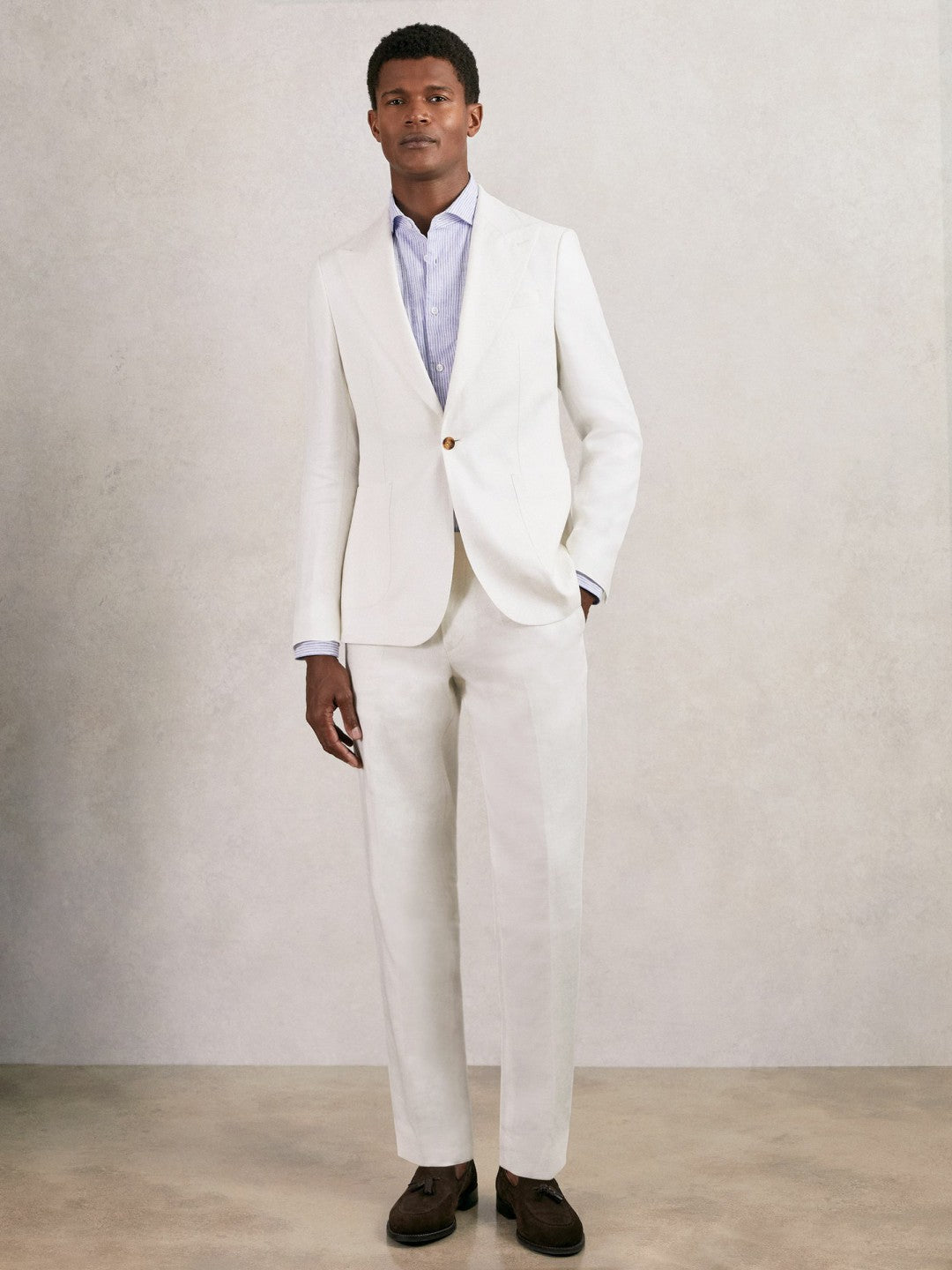 Slim Fit Lyocell Linen Single Breasted Suit Blazer White | Men