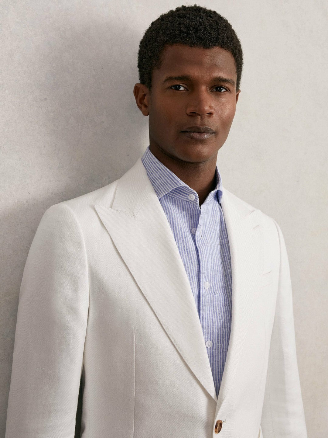 Slim Fit Lyocell Linen Single Breasted Suit Blazer White | Men