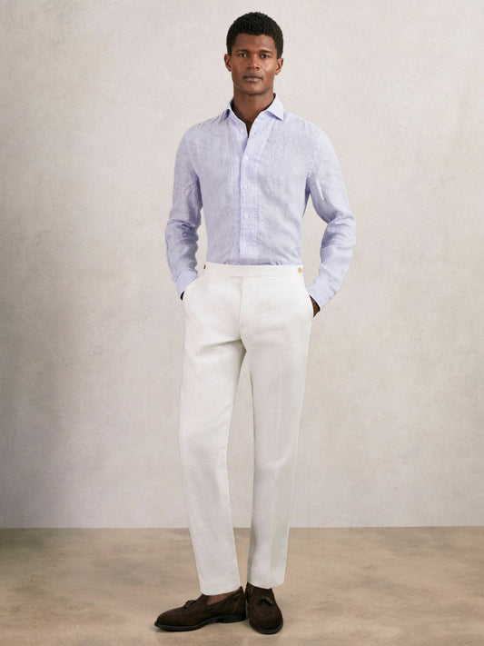 Slim Fit Lyocell Linen Suit Trousers White | Men