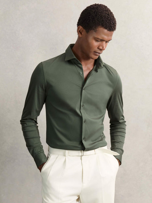 Cotton-Jersey Button-Through Shirt Kale Green | Men