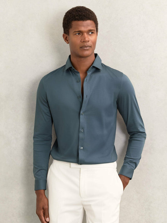 Cotton-Jersey Button-Through Shirt Airforce Blue | Men