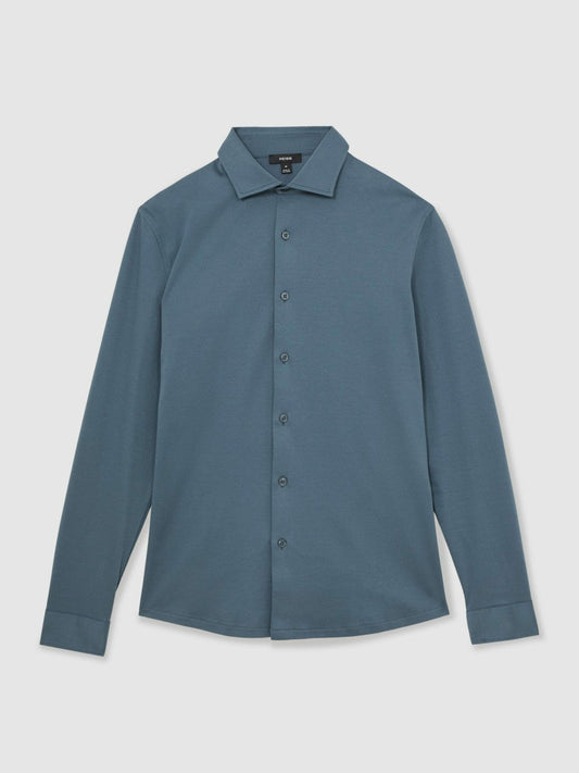 Cotton-Jersey Button-Through Shirt Airforce Blue | Men