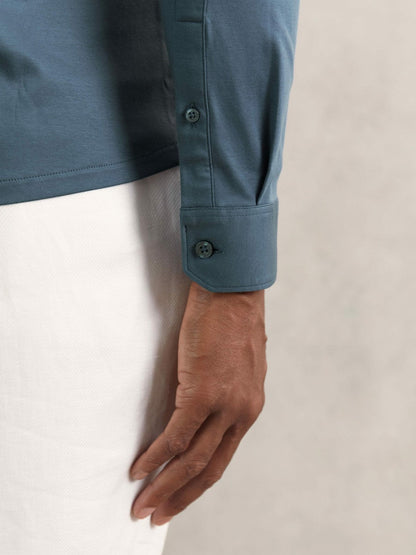 Cotton-Jersey Button-Through Shirt Airforce Blue | Men