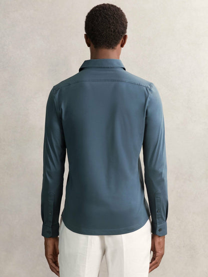 Cotton-Jersey Button-Through Shirt Airforce Blue | Men