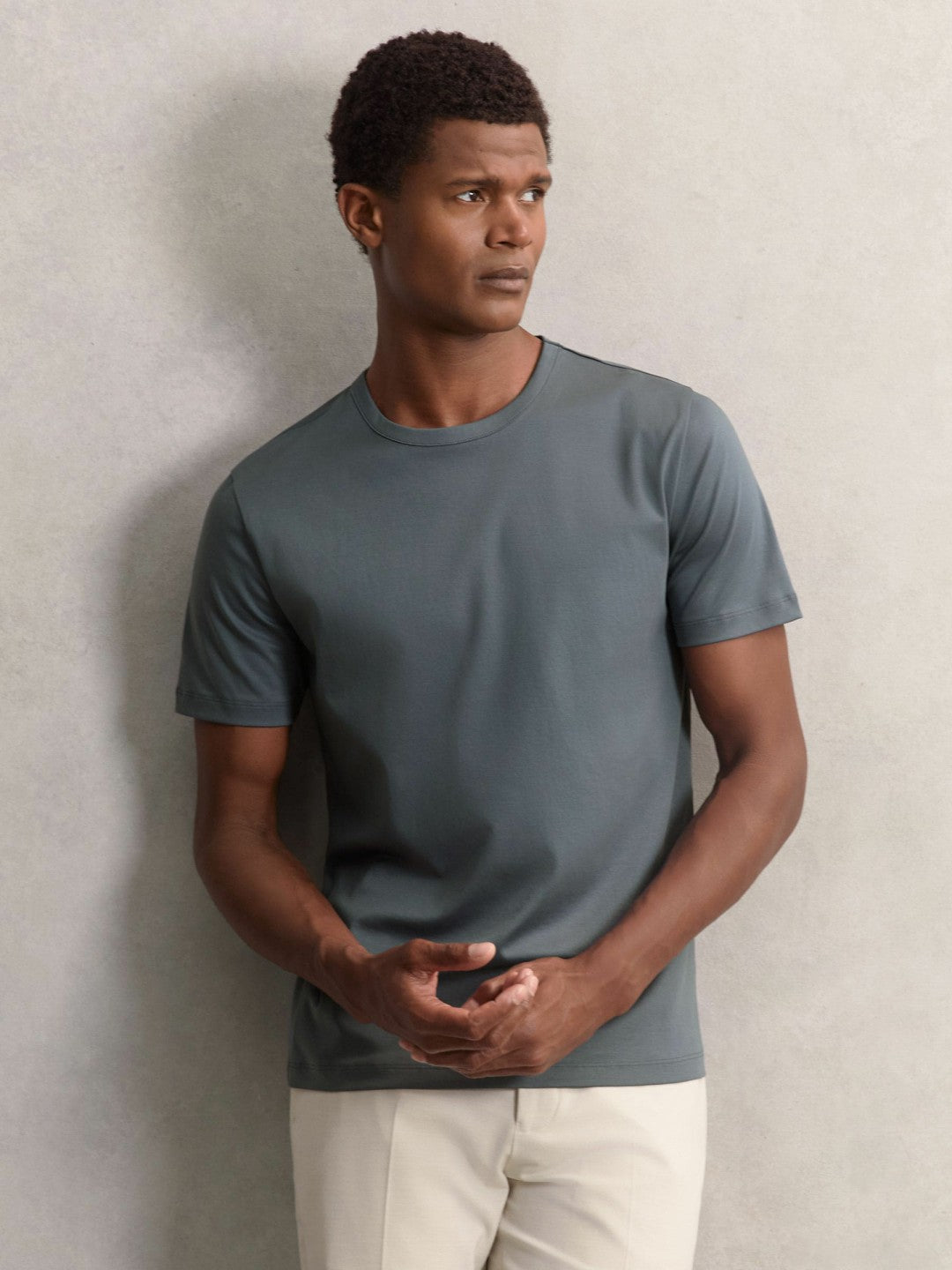 Airwater-Cotton Crew-Neck T-Shirt Airforce Blue | Men