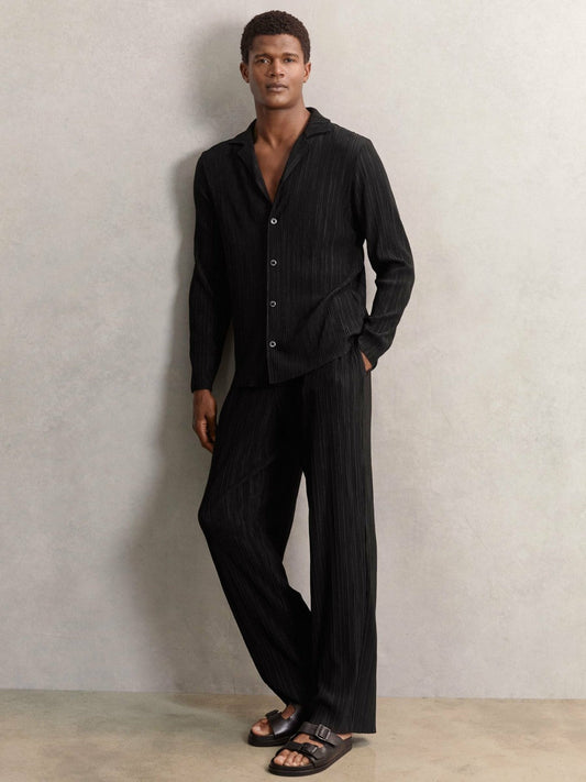 Plissé Wide Leg Trousers Black | Men