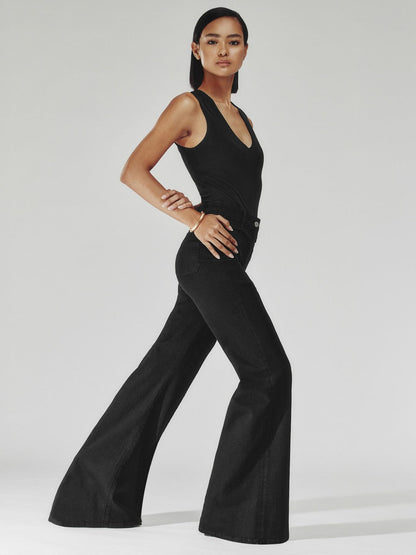 Petite Patch-Pocket Flared Jeans Black | Women