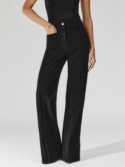 Petite Patch-Pocket Flared Jeans Black | Women