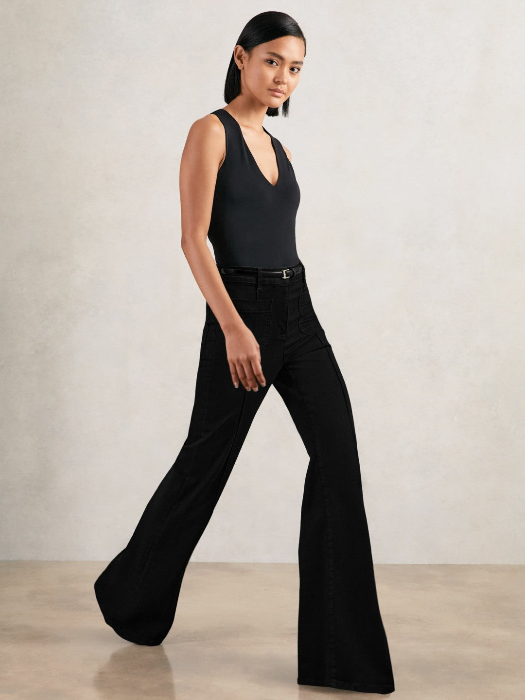 Petite Patch-Pocket Flared Jeans Black | Women