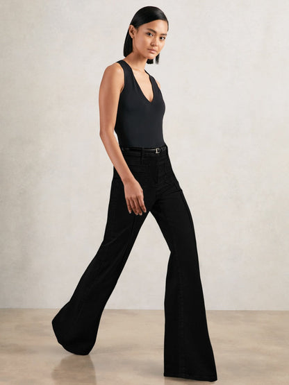 Petite Patch-Pocket Flared Jeans Black | Women
