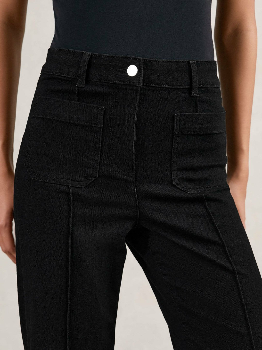 Petite Patch-Pocket Flared Jeans Black | Women