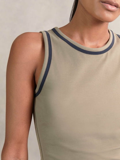 Stretch-Cotton Jersey Tipped Vest Khaki Green/Navy | Women