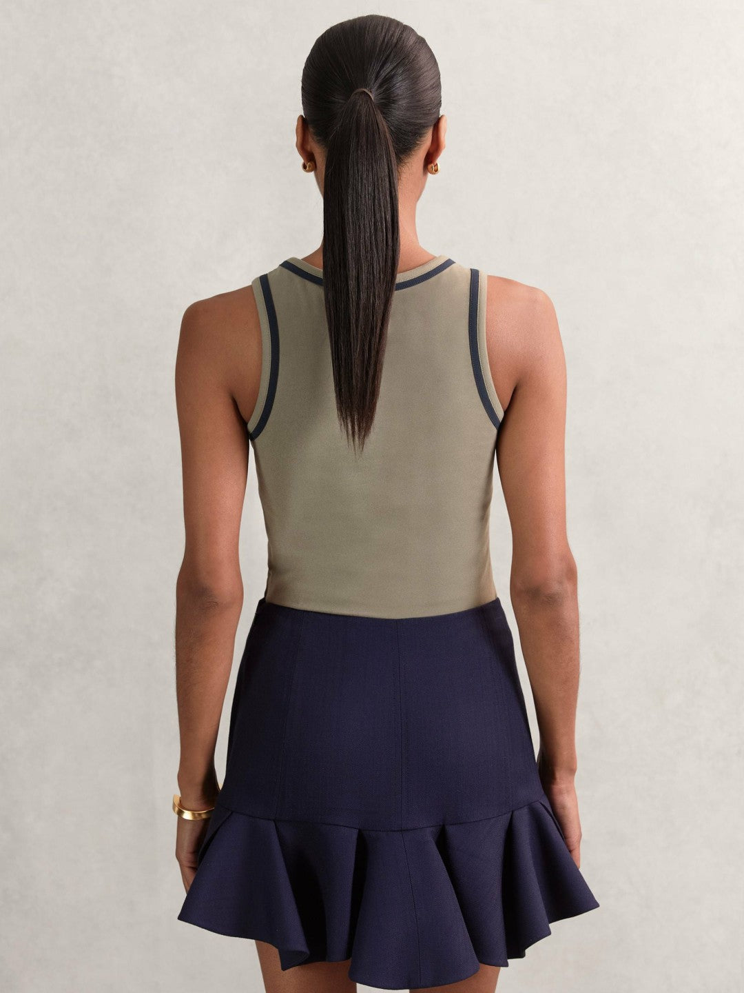 Stretch-Cotton Jersey Tipped Vest Khaki Green/Navy | Women