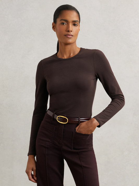 Cotton Crew-Neck Long-Sleeve T-Shirt With Stretch Plum Purple | Women