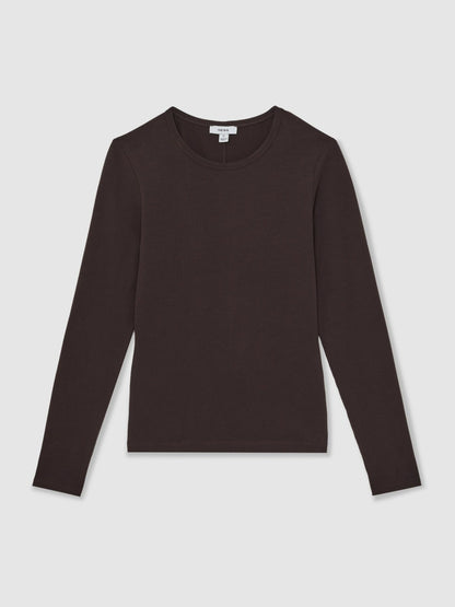 Cotton Crew-Neck Long-Sleeve T-Shirt With Stretch Plum Purple | Women
