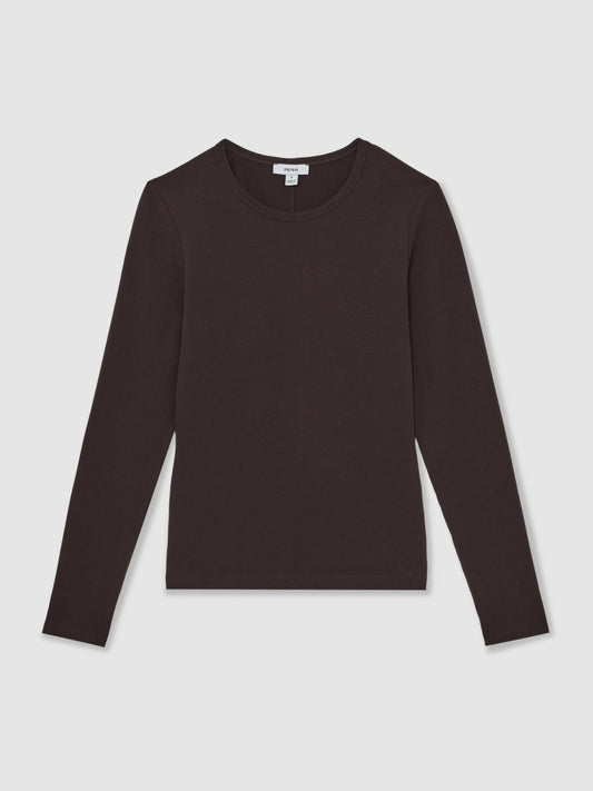 Cotton Crew-Neck Long-Sleeve T-Shirt With Stretch Plum Purple | Women