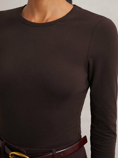 Cotton Crew-Neck Long-Sleeve T-Shirt With Stretch Plum Purple | Women