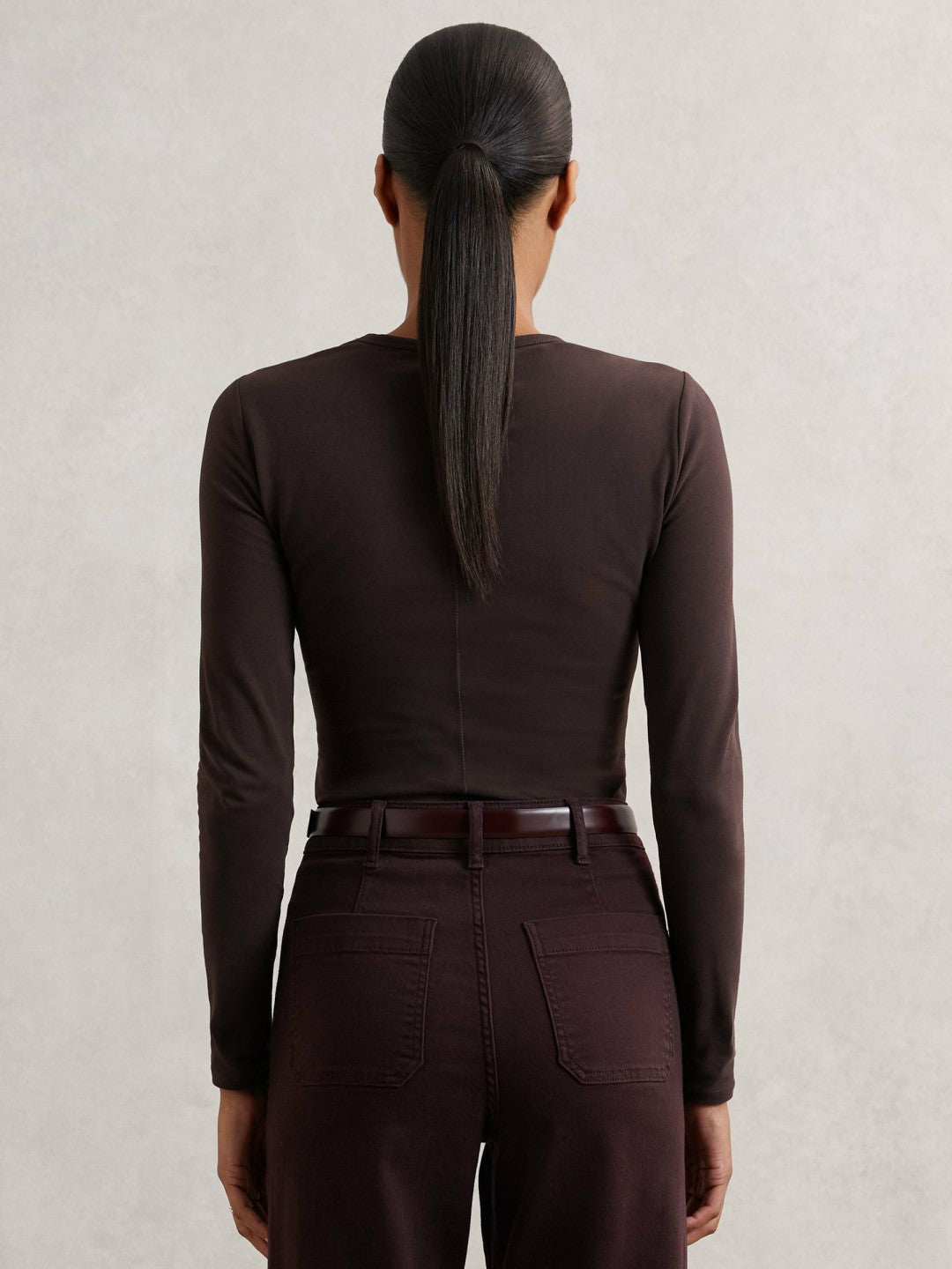 Cotton Crew-Neck Long-Sleeve T-Shirt With Stretch Plum Purple | Women