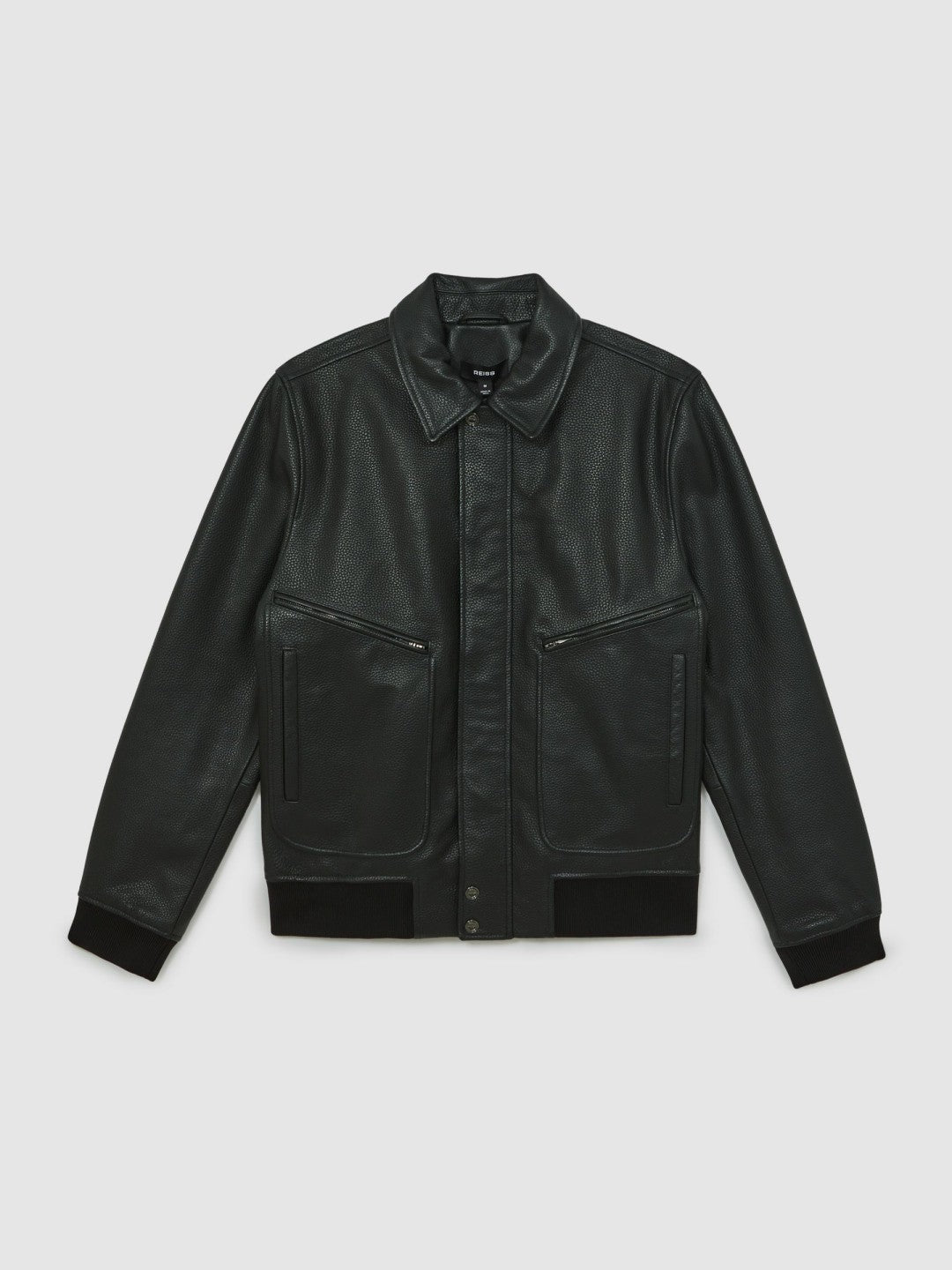 Grained Leather Zip Through Jacket Black | Men